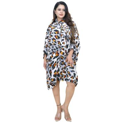 Animal Print Shirt Style Kaftan Black