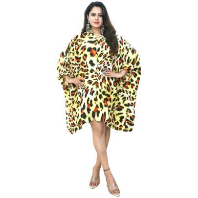 Animal Print Shirt Style Kaftan Yellow