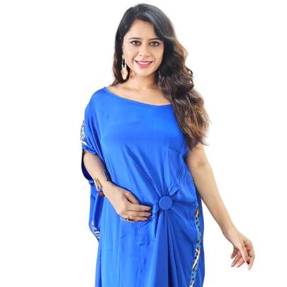 Blue Crepe Silk Kaftan Co ord set