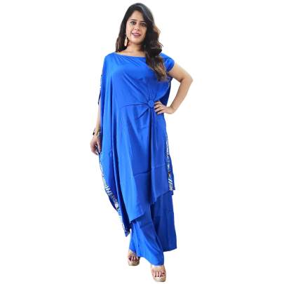 Blue Crepe Silk Kaftan Co ord set