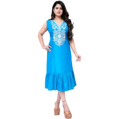 Embroidery Dress(Turquoise)