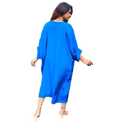 Embroidery Neck Blue Crepe Silk Kaftan