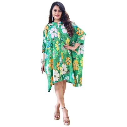 Floral Print Collar Neck Kaftan (Green)