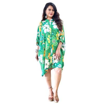 Floral Print Collar Neck Kaftan (Green)