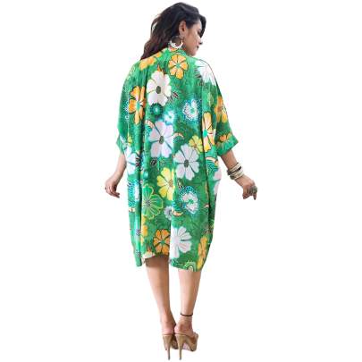 Floral Print Collar Neck Kaftan (Green)