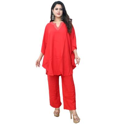 Red Kaftan with Pant Co ord Set