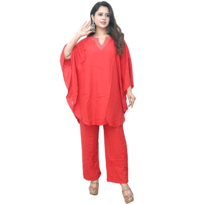 Red Kaftan with Pant Co ord Set