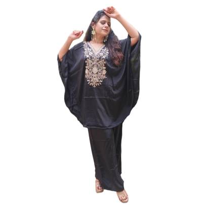 Black Embroidery Kaftan Pant Set