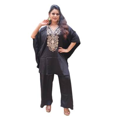 Black Embroidery Kaftan Pant Set