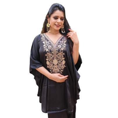 Black Embroidery Kaftan Pant Set