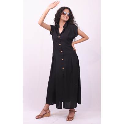 Black Long Slit Shirt Dress 