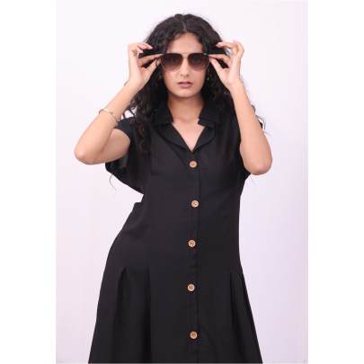 Black Long Slit Shirt Dress