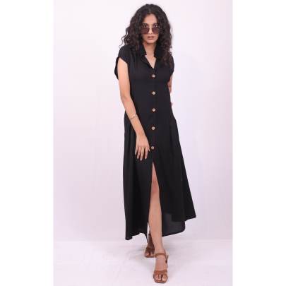 Black Long Slit Shirt Dress
