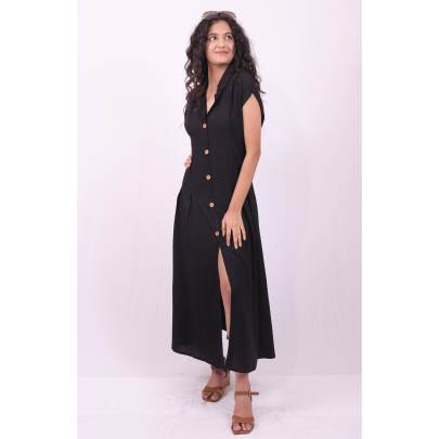 Black Long Slit Shirt Dress