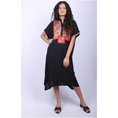 Black Rayon Patchwork Dress