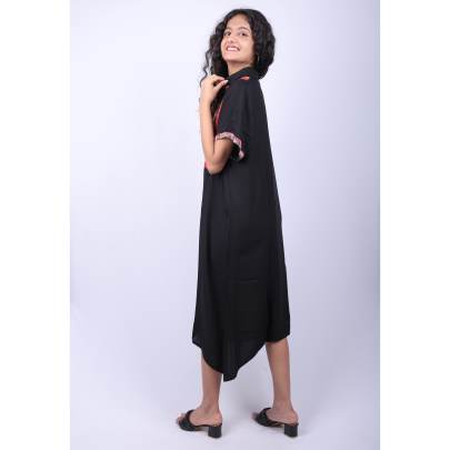 Black Rayon Patchwork Dress