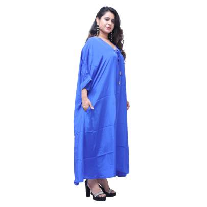 Blue Long Kaftan with Pockets