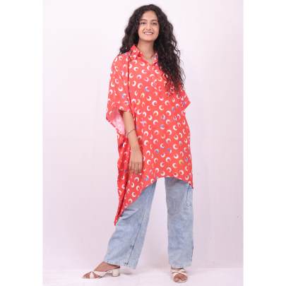 Collared Neck Printed Kaftan Top