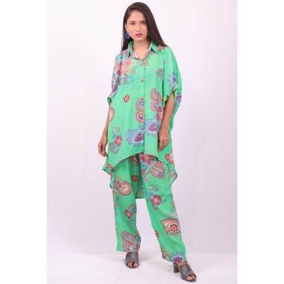 Collared Paisley Print Kaftan Pant Set