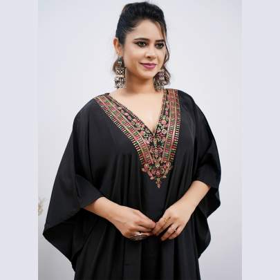 Embroidery Kaftan- Black