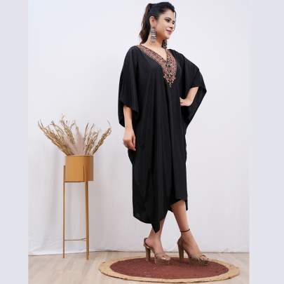 Embroidery Kaftan- Black