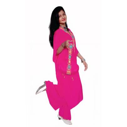 Embroidery Kaftan Pant Set with Potli Bag