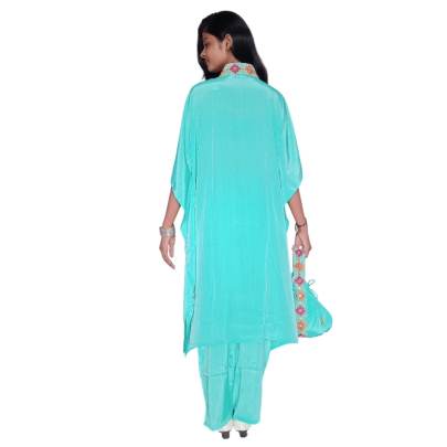 Embroidery Kaftan Pant Set with Potli Bag