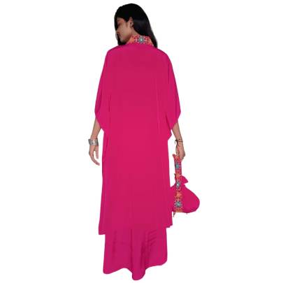Embroidery Kaftan Pant Set with Potli Bag