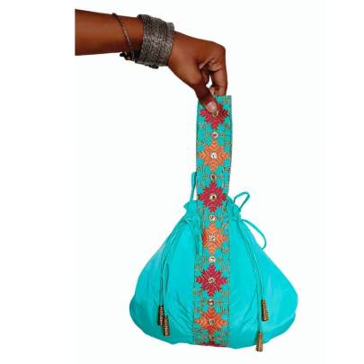 Embroidery Kaftan Pant Set with Potli Bag