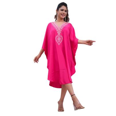 Embroidery Kaftan- Rani Pink