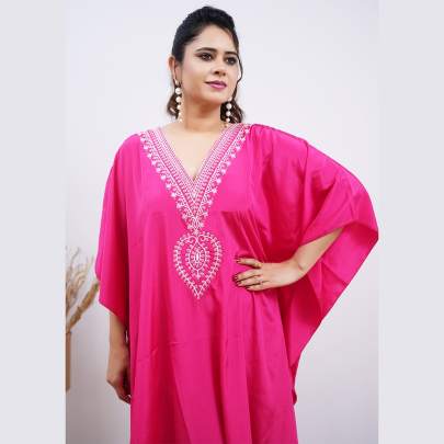 Embroidery Kaftan- Rani Pink