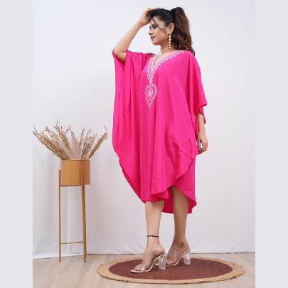 Embroidery Kaftan- Rani Pink