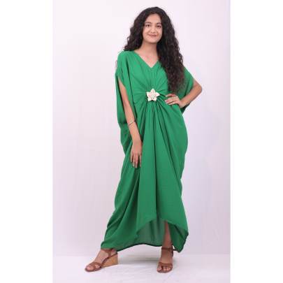 Floral brooch Draped Kaftan Dress
