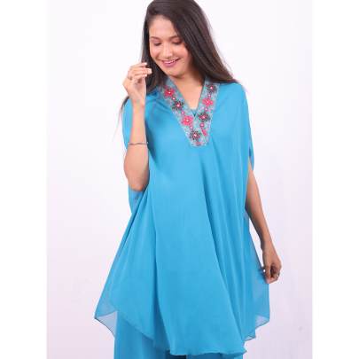 Georgette Embroidery Kaftan Set with Pants