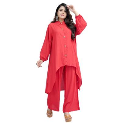 High Low Style Kurta Palazzo  Red 