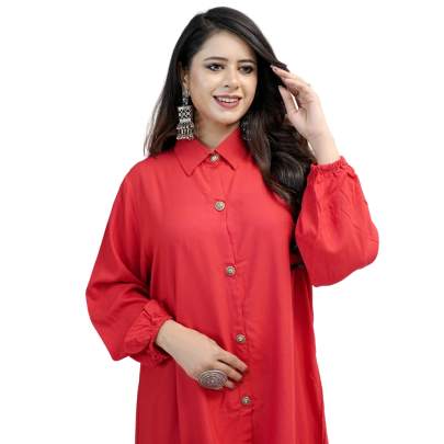 High Low Style Kurta Palazzo  Red