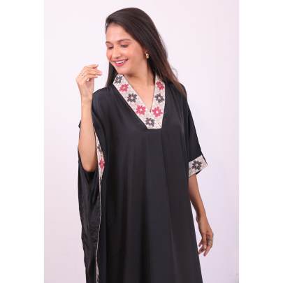 High Neck Kaftan with Embroidered Neck
