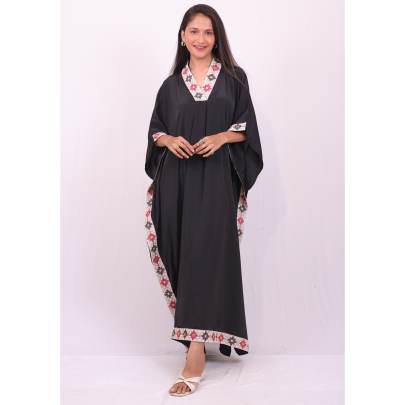 High Neck Kaftan with Embroidered Neck