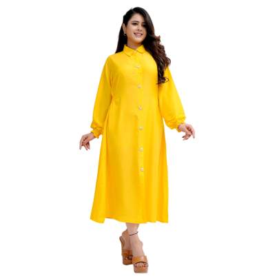 Long Sleeve Yellow Kurta  Elastic Tube on waist