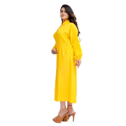 Long Sleeve Yellow Kurta  Elastic Tube on waist