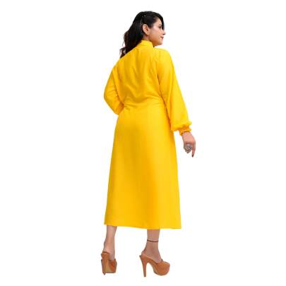 Long Sleeve Yellow Kurta  Elastic Tube on waist