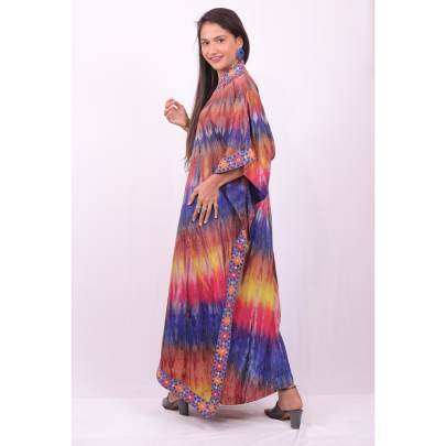 Long Tie Dye Embroidered Kaftan Dress
