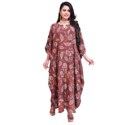 Paisley Print Long Kaftan Maxi Brown