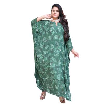 Paisley Print Long Kaftan Maxi Green