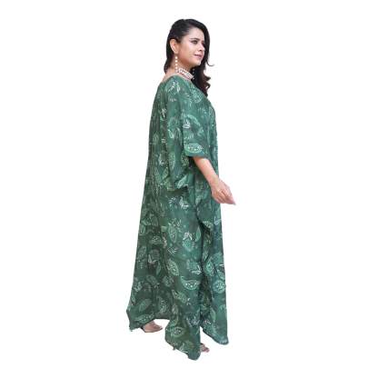 Paisley Print Long Kaftan Maxi Green