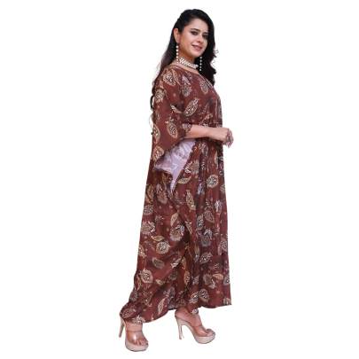 Paisley Print Long Kaftan Maxi Brown