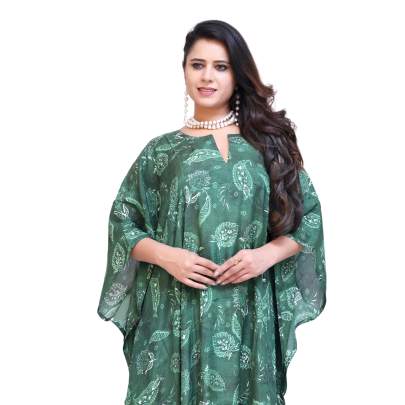 Paisley Print Long Kaftan Maxi Green