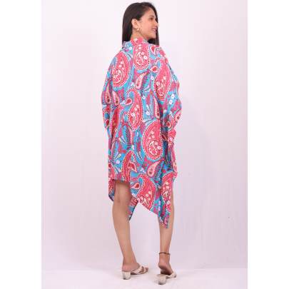 Paisley Printed Short Kaftan with Collar Neck