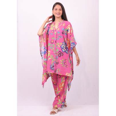 Pink Floral Kaftan Pant Co-ord Set