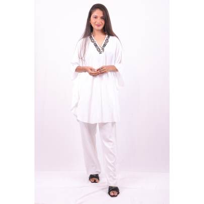Rayon Kaftan with Pant – Embroidered Neck